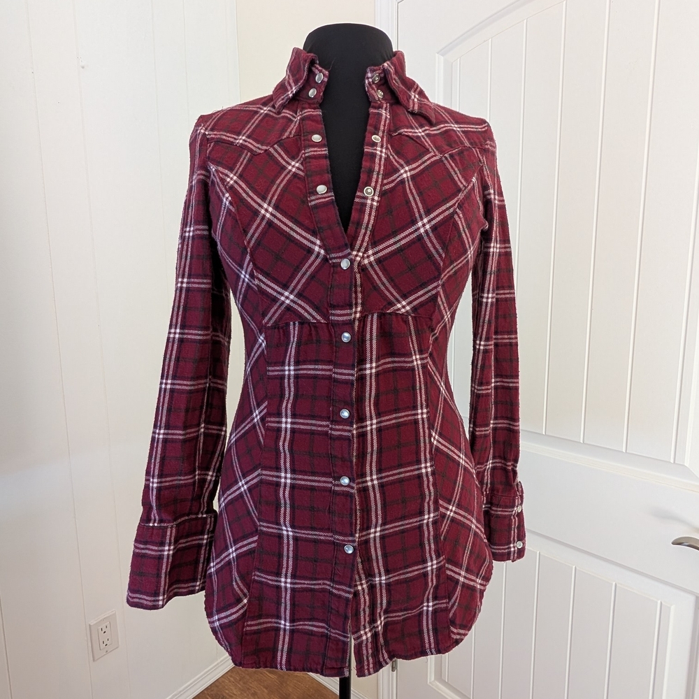 💜 3/$30 - Miss Lili Burgundy Plaid Button-Down Shirt